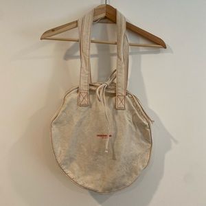 Orseund Iris Canvas Cherry Red Stitch Circle Tote Bag